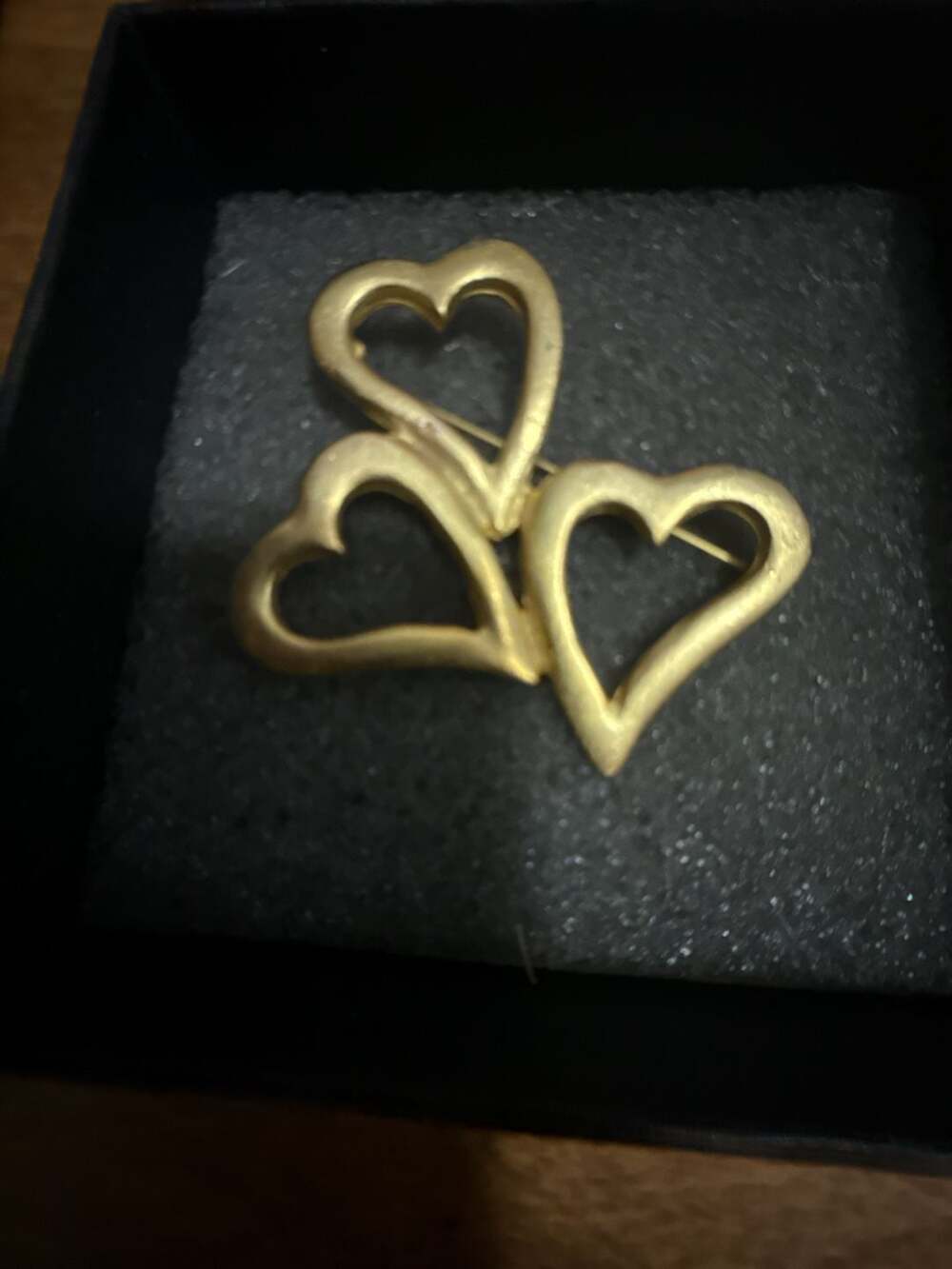 Vintage Gold Tone Triple Heart Brooch Pin
